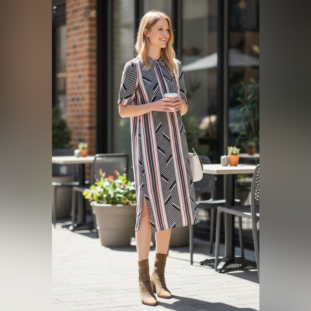 Anthropologie Black and White Geometric Half Sleeve Dress New